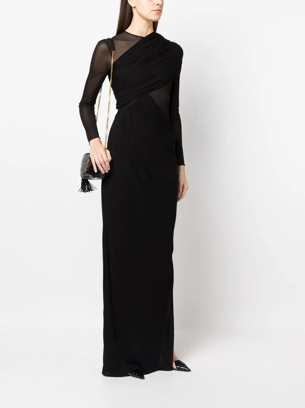 Sheer-Panel Draped Gown