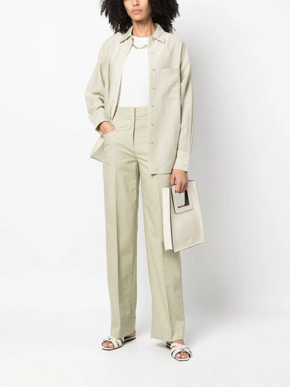 High-Waisted Straight Cotton Trousers