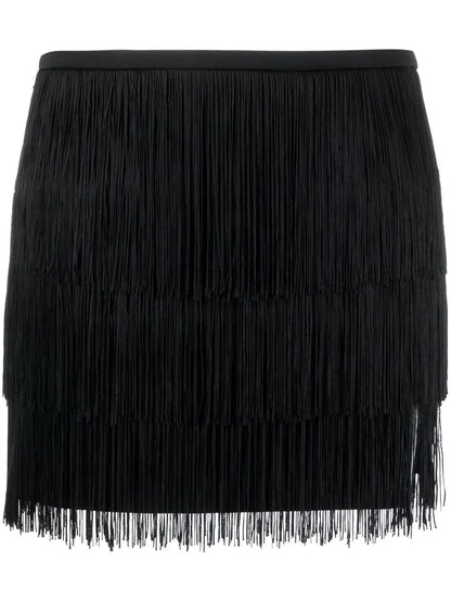 High-Waisted Fringed Miniskirt