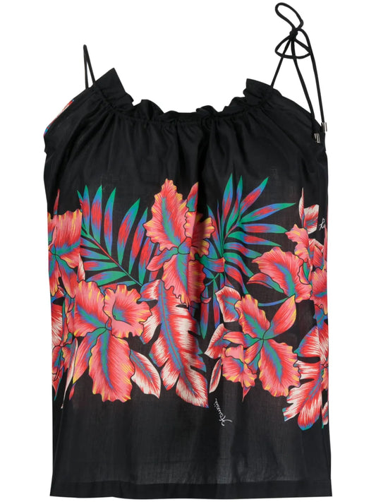 Tropical-Print Muslin Top