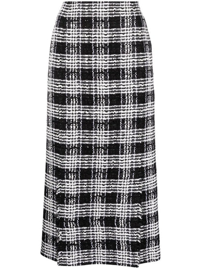 Check-Pattern Calf-Length Skirt
