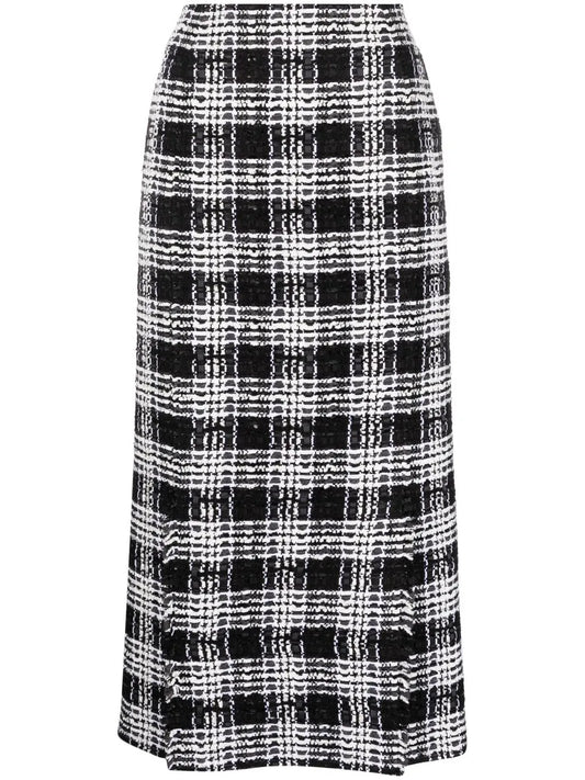 Check-Pattern Calf-Length Skirt