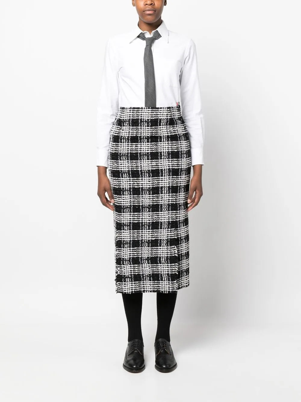 Check-Pattern Calf-Length Skirt