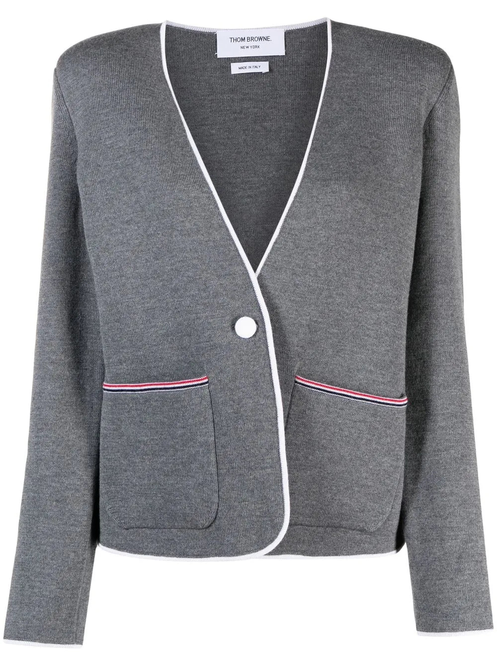 Contrasting-Trim Collarless Jacket