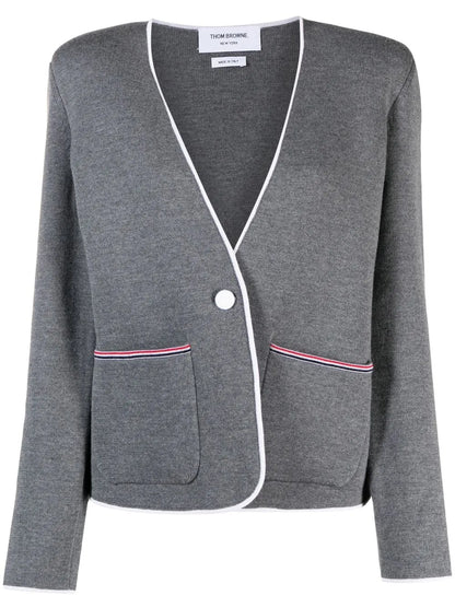 Contrasting-Trim Collarless Jacket