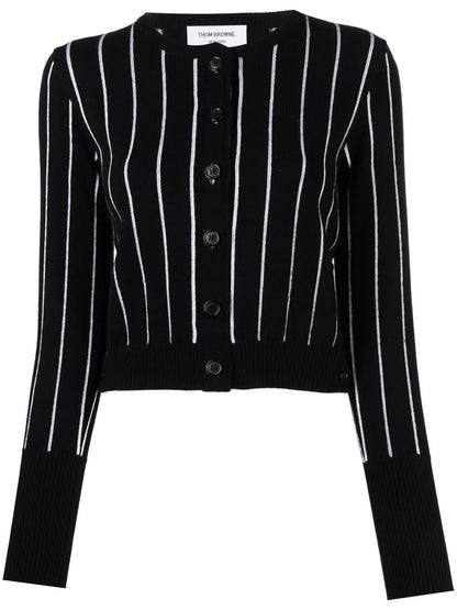 Pinstripe Cropped Crew Neck Cardigan