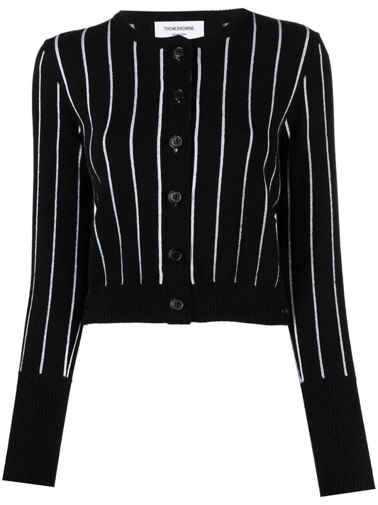 Pinstripe Cropped Crew Neck Cardigan