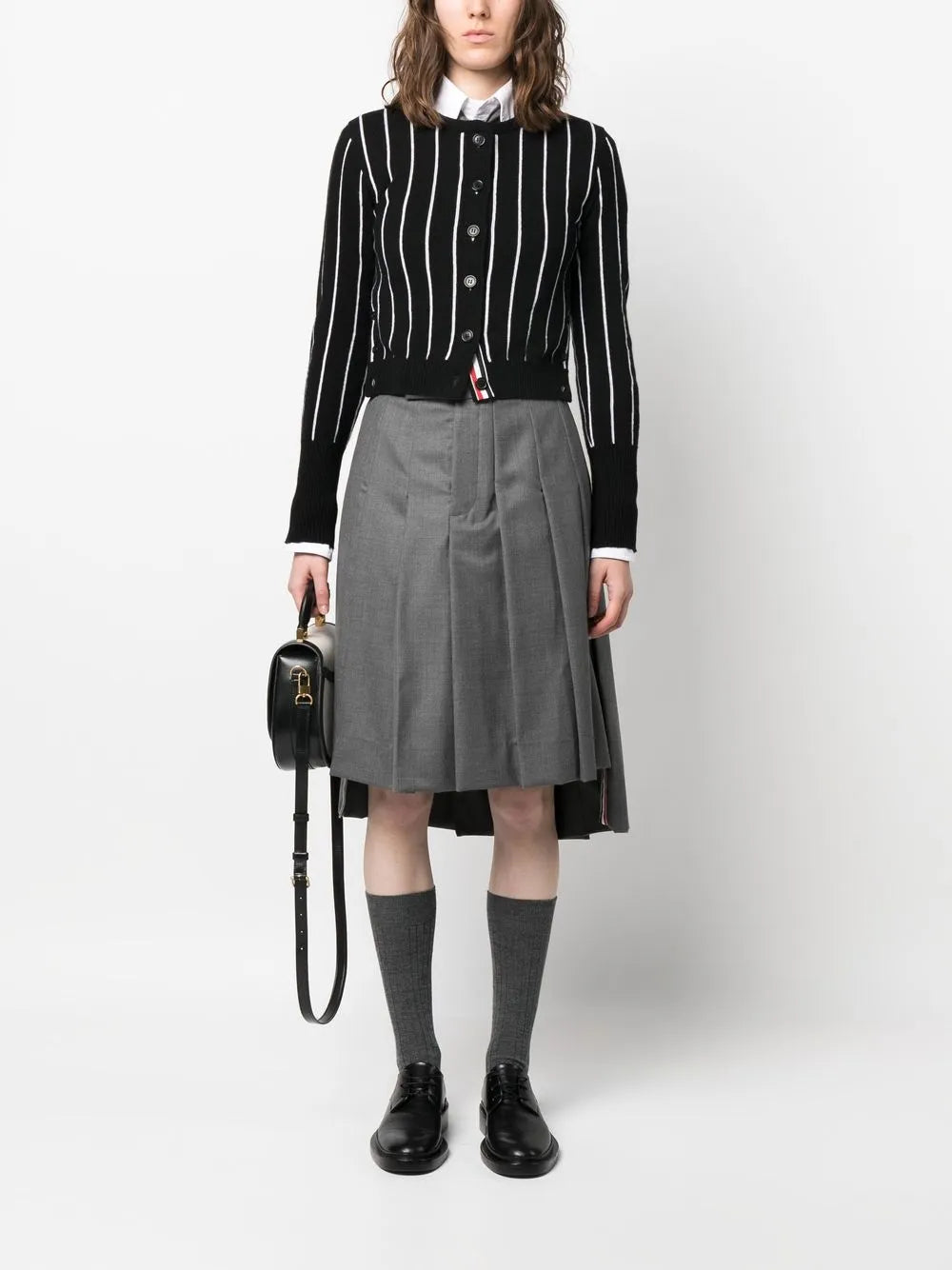 Pinstripe Cropped Crew Neck Cardigan