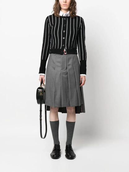 Pinstripe Cropped Crew Neck Cardigan