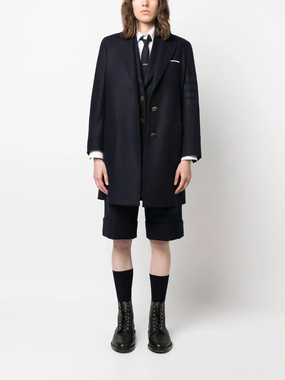 Engineered Single-Breasted Side-Stripe Coat