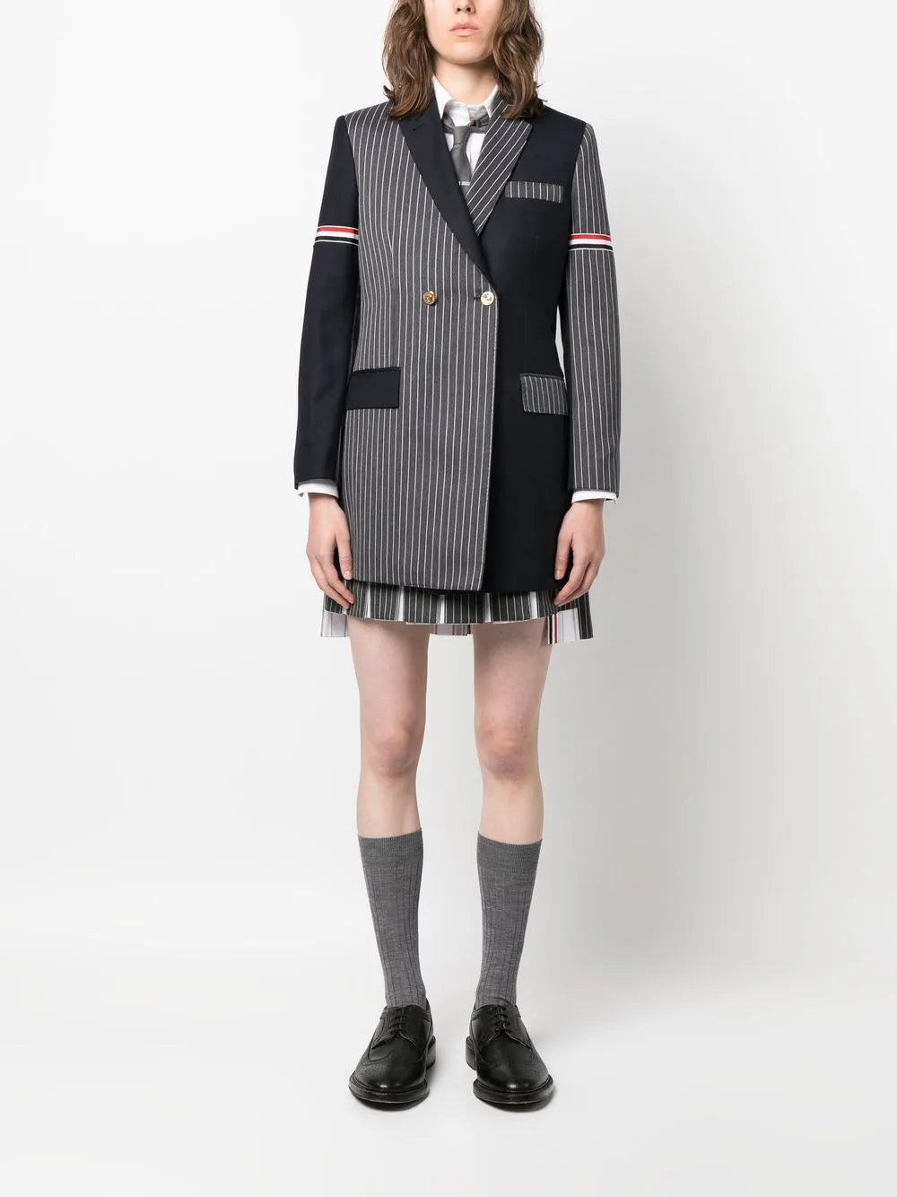 Pinstripe-Print Pleated Skirt