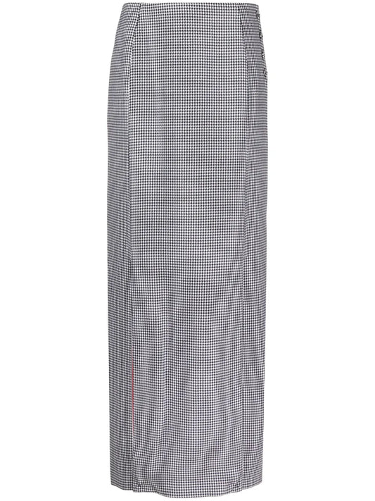 Houndstooth-Pattern Wool Maxi Skirt
