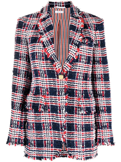 Frayed Single-Breasted Tweed Blazer