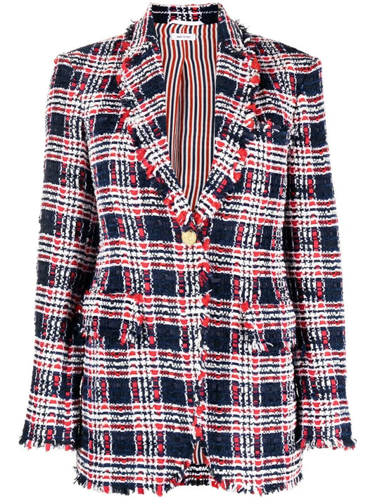 Frayed Single-Breasted Tweed Blazer
