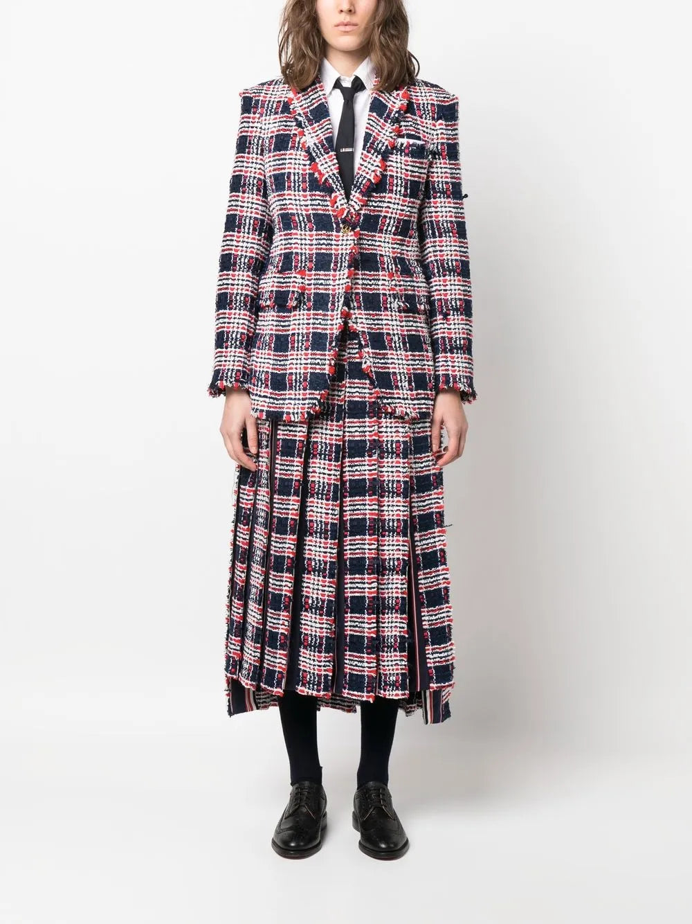 Frayed Single-Breasted Tweed Blazer