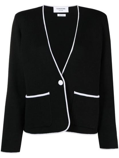Contrasting-Trim Collarless Jacket