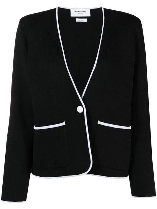 Contrasting-Trim Collarless Jacket