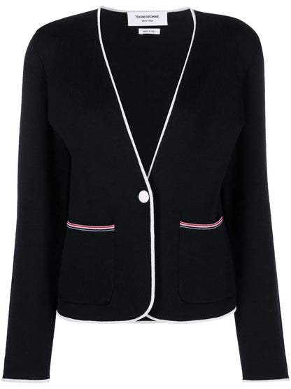 Contrasting-Trim Collarless Jacket