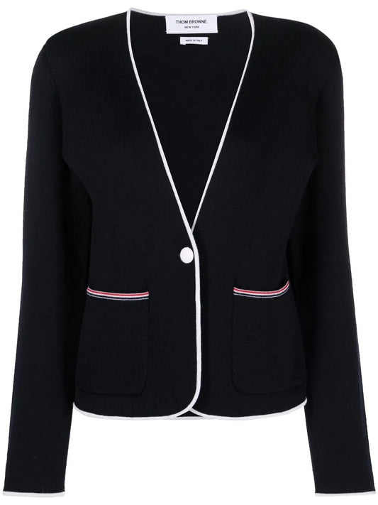 Contrasting-Trim Collarless Jacket
