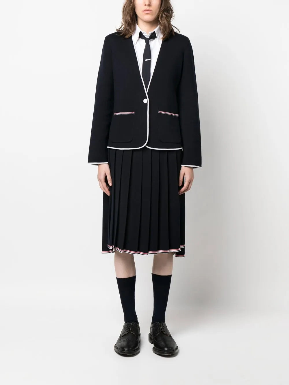 Contrasting-Trim Collarless Jacket