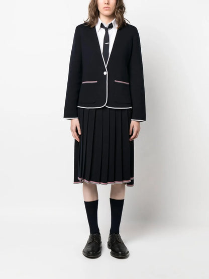 Contrasting-Trim Collarless Jacket