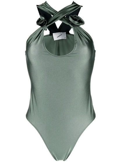 Crossover Flower-Detail Bodysuit