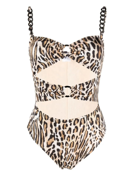 Leopard-Print Chain-Link Swimsuit