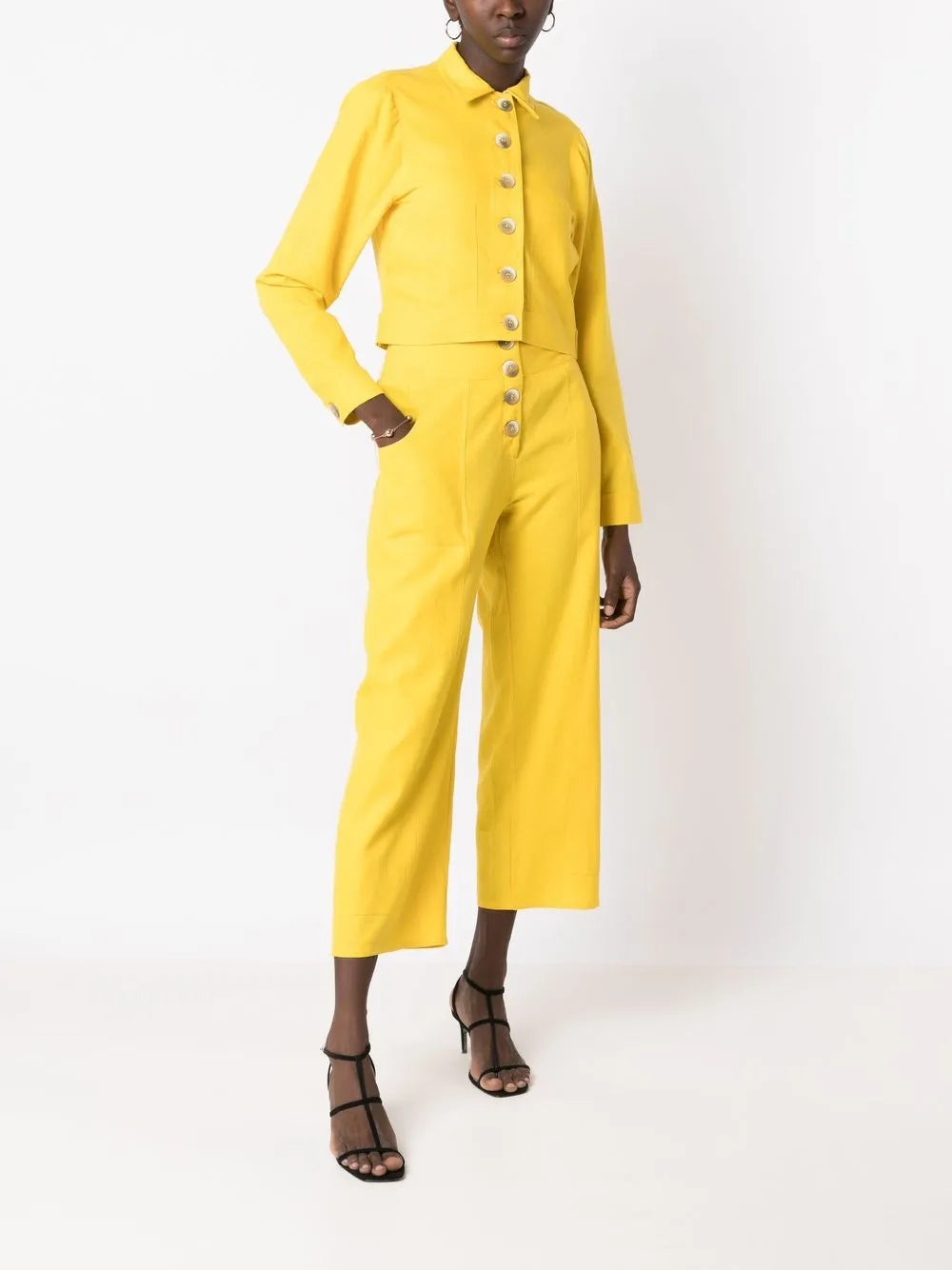Cropped Button-Front Jacket