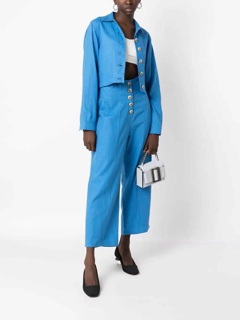Cropped Button-Front Trousers