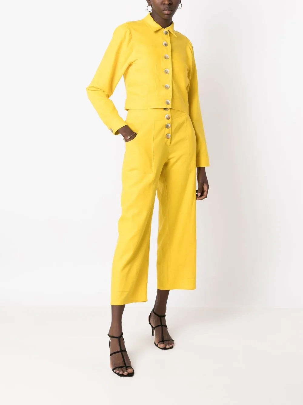 Cropped Button-Front Trousers