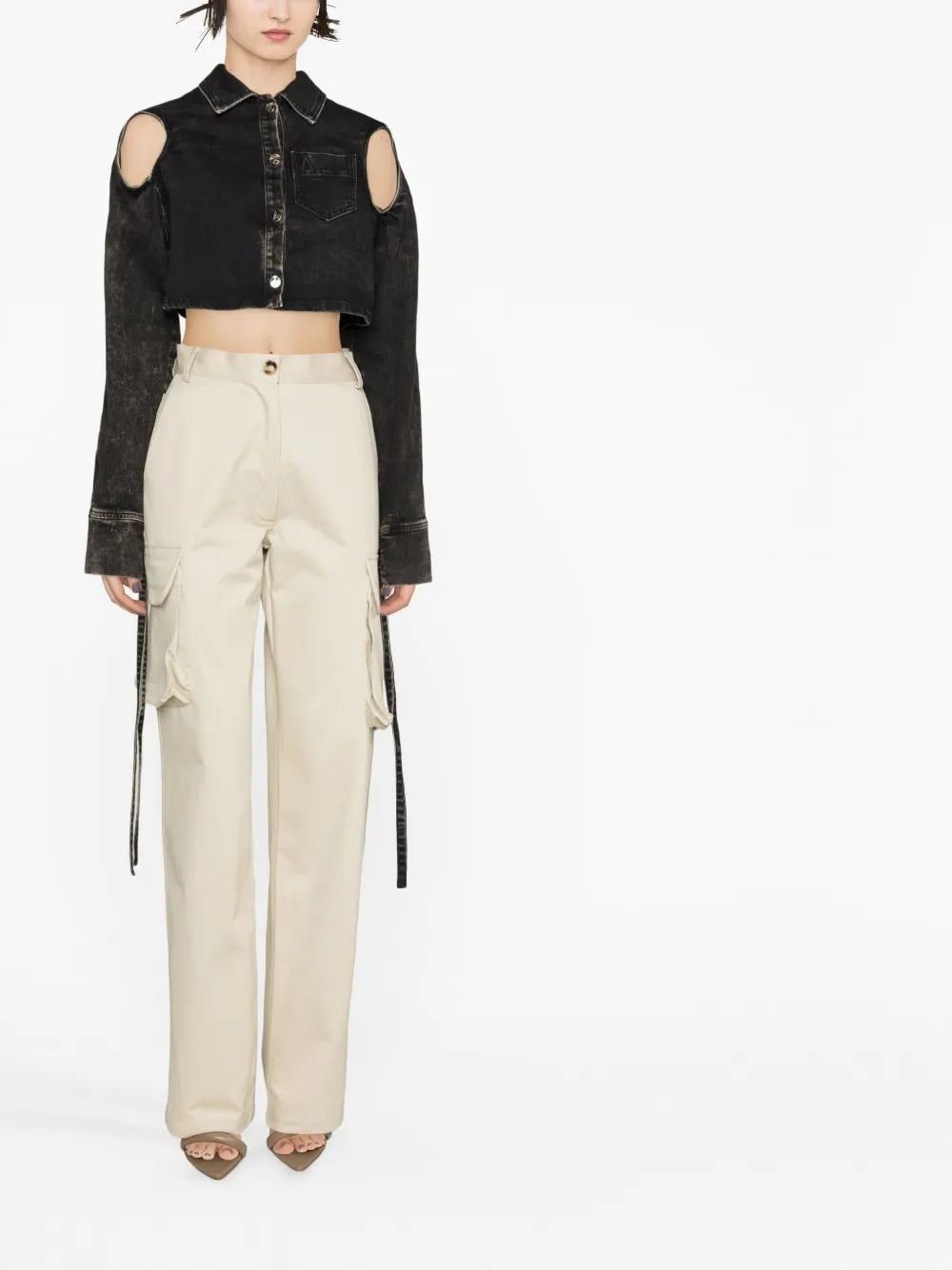Cut-Out Cropped Denim Jacket