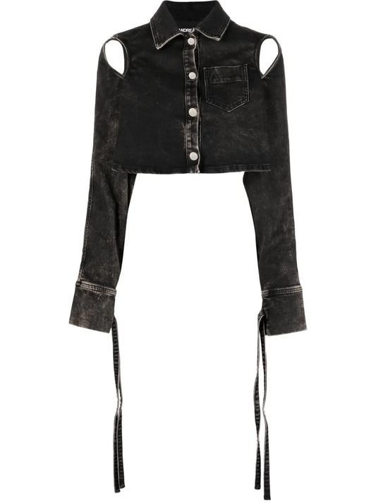Cut-Out Cropped Denim Jacket