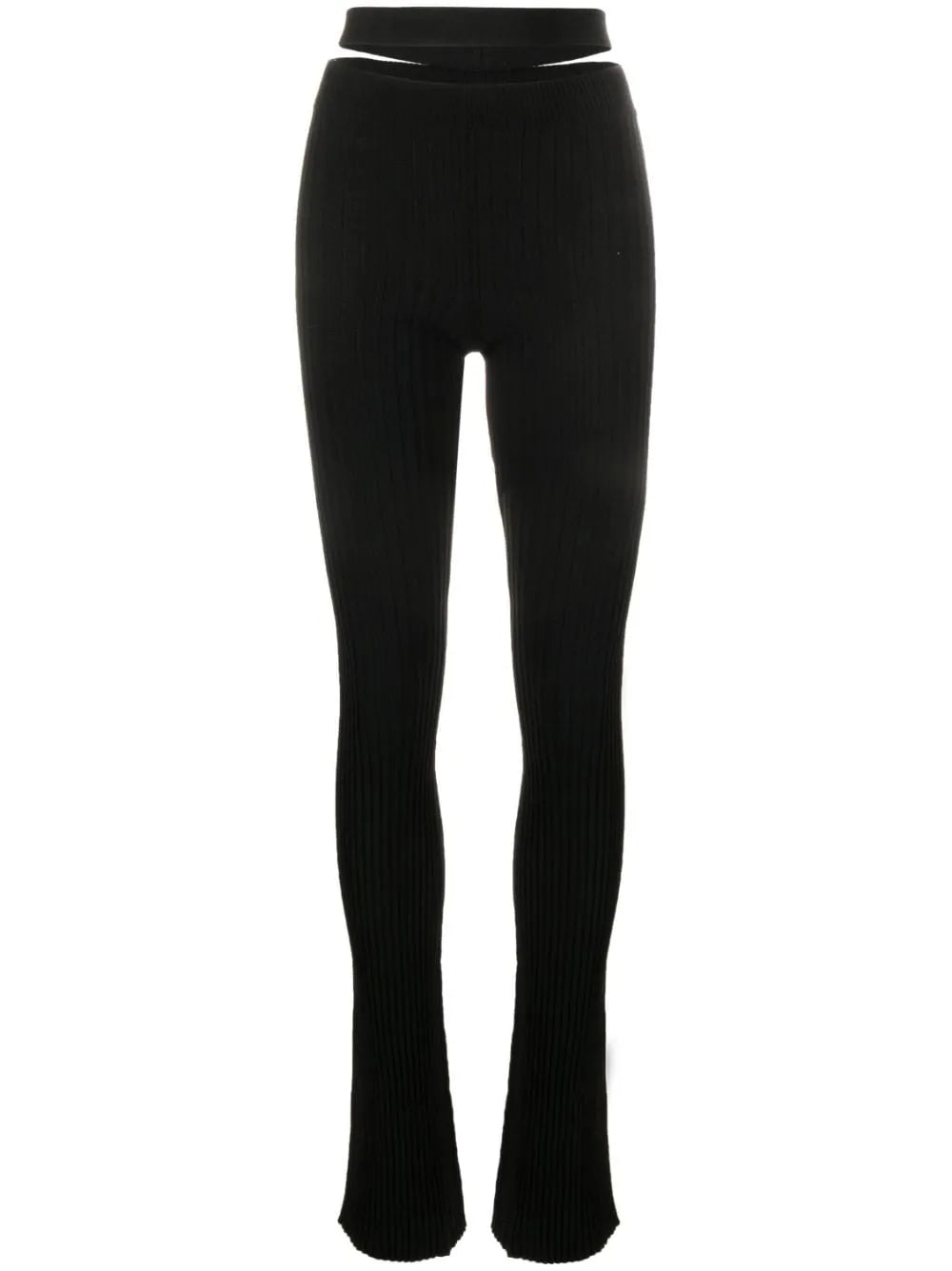 Cut-Out Ribbed-Knit Flared Trousers