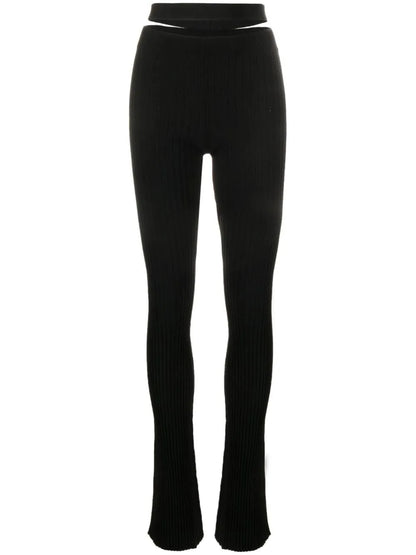 Cut-Out Ribbed-Knit Flared Trousers