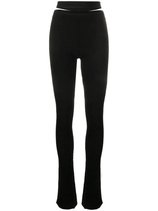 Cut-Out Ribbed-Knit Flared Trousers