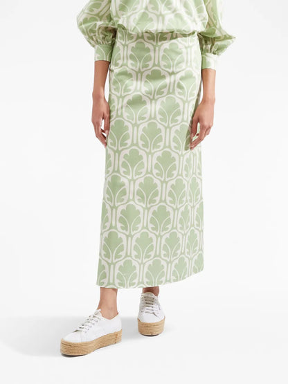 Mid-Rise Printed Midi A-Line Skirt