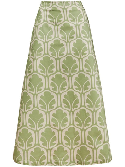 Mid-Rise Printed Midi A-Line Skirt