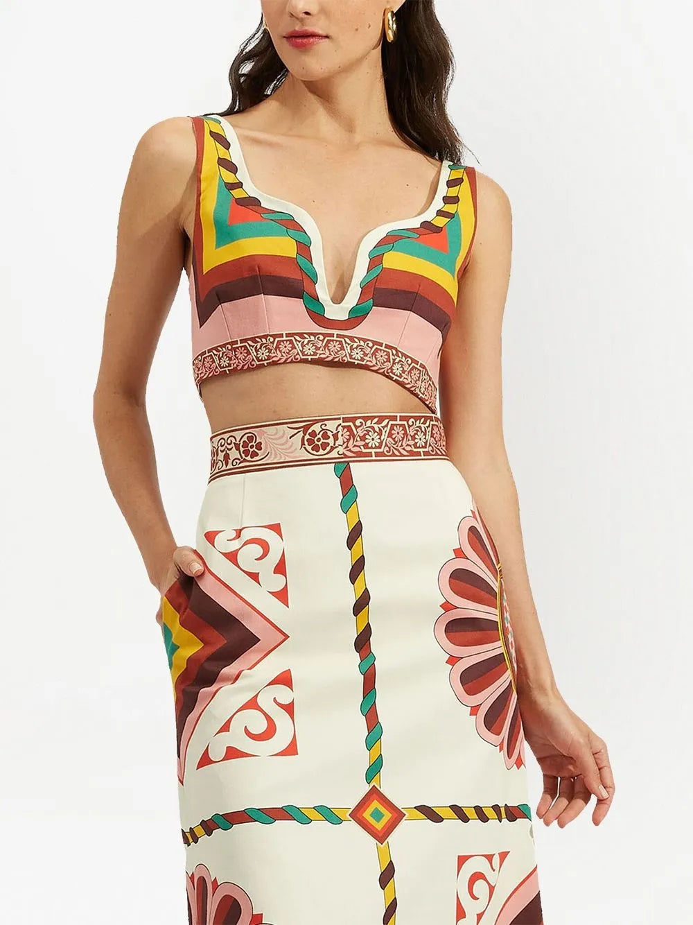 Colour-Block Printed Crop Top