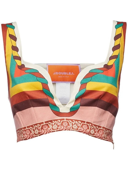 Colour-Block Printed Crop Top