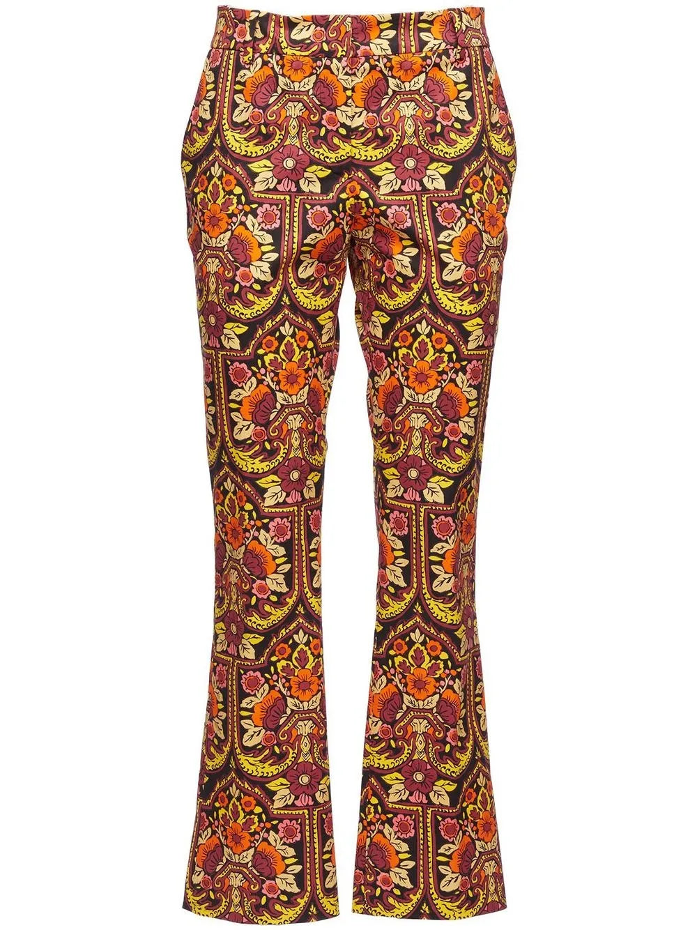 Floral-Pattern Flared Trousers
