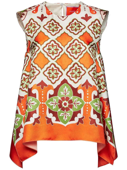 San Carlo Asymmetric Printed Silk Blouse
