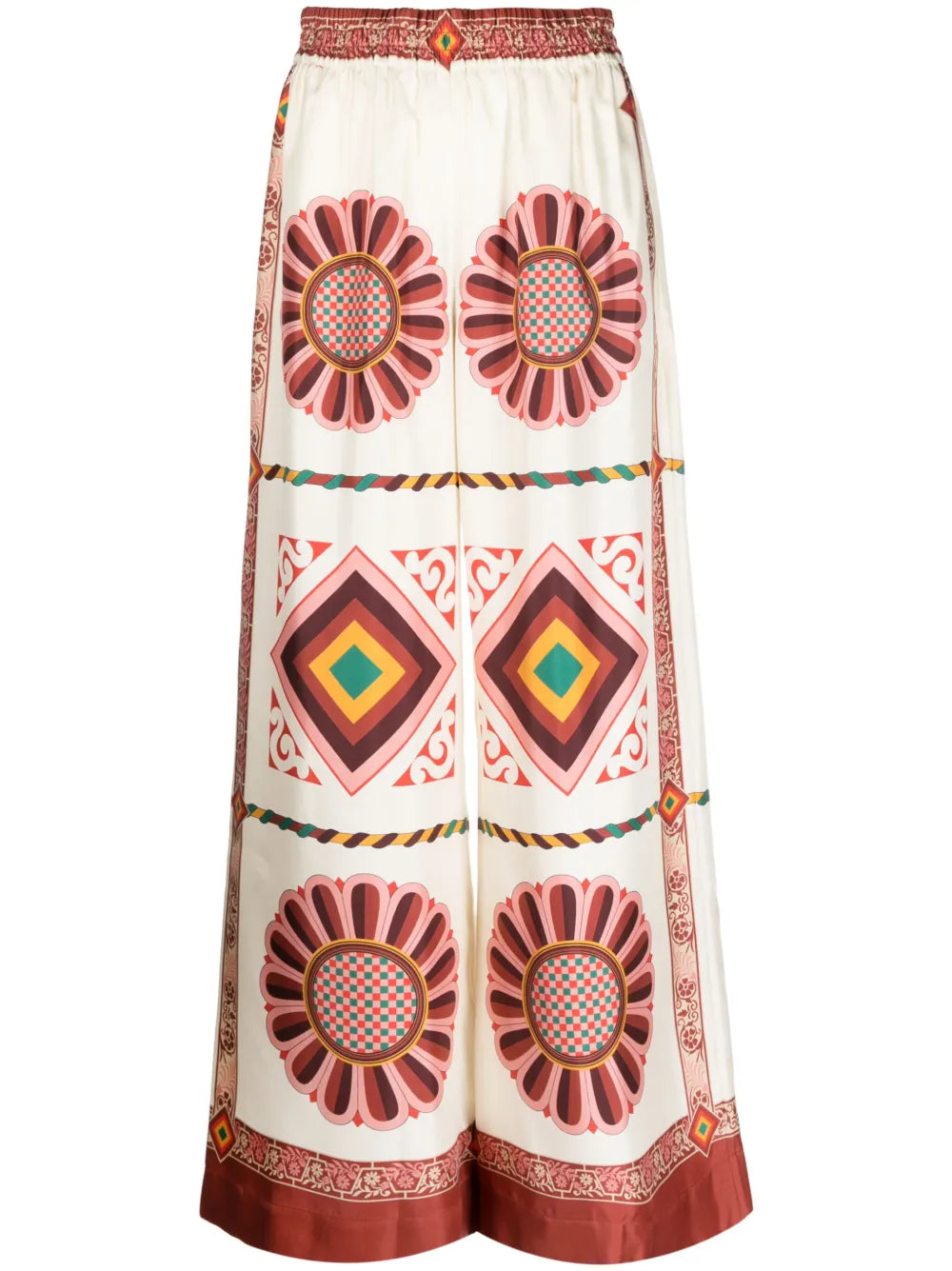 Tile-Print Silk Palazzo Trousers