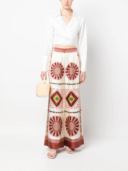 Tile-Print Silk Palazzo Trousers