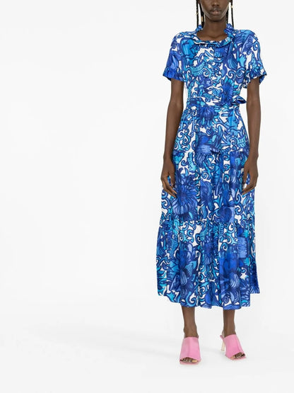 Belted Waist Mid-Calf Length Dress