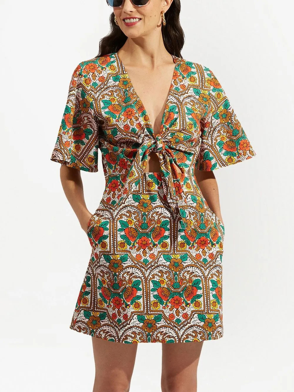 Peek-A-Boo Floral-Print Short Dress