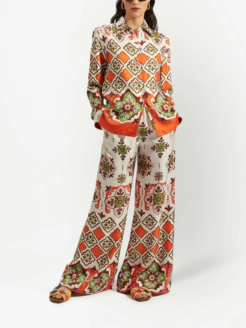 Printed Silk Palazzo Trousers