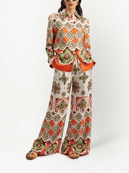Printed Silk Palazzo Trousers
