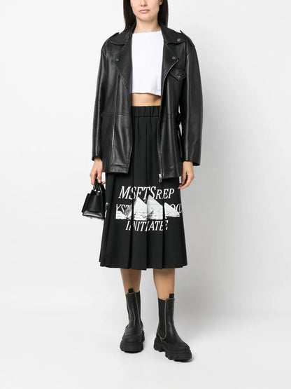 Logo-Print Pleated Skirt