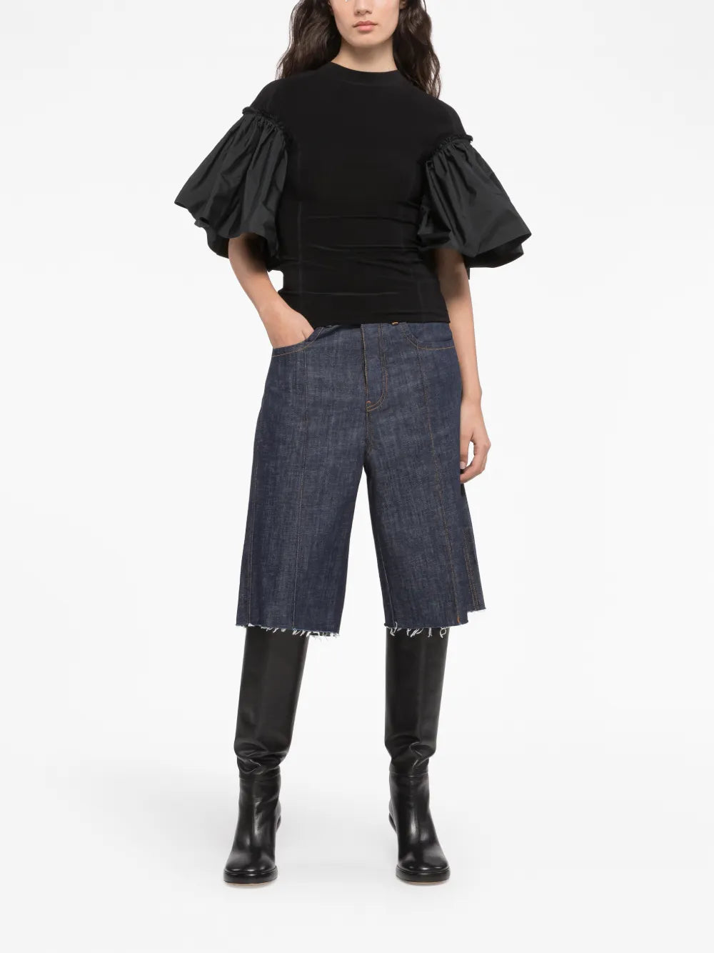 Ruffle-Sleeve Crew Neck Top