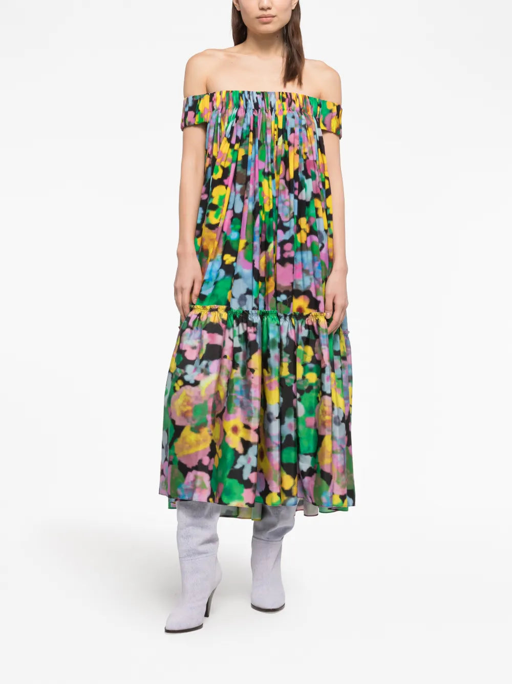 Gaia Floral-Print Off-Shoulder Midi Dress